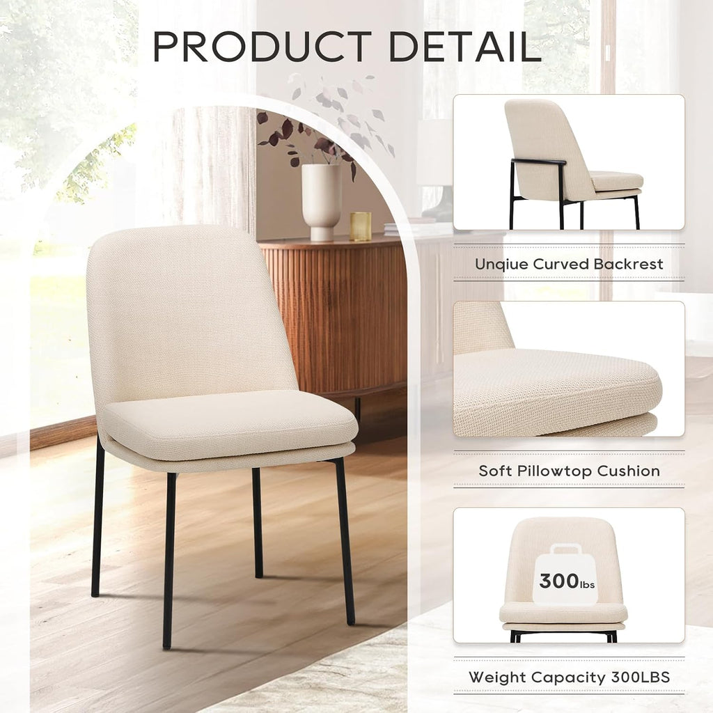COLAMY Upholstered Dining Chairs Set of 6, Beige | Modern Dining Room Chairs with Curved Back, Dinner Chair Kitchen Chairs and Metal Legs