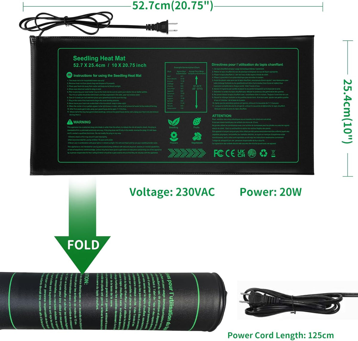 NAMOTEK Seedling Heat Mat, 10" x 20.75" Waterproof Plant Heating Mat, Warm Hydroponic Heating Pad for Indoor Home Gardening Seed Starter,Germination, Greenhouse