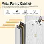 61" H Metal Kitchen Pantry Storage Cabinet, Freestanding Cupboard with 2 Doors and 3 Adjustable Shelves, Standing Storage for Kitchen, Bathroom, Garage, Dinning Room or Utility Room（White）
