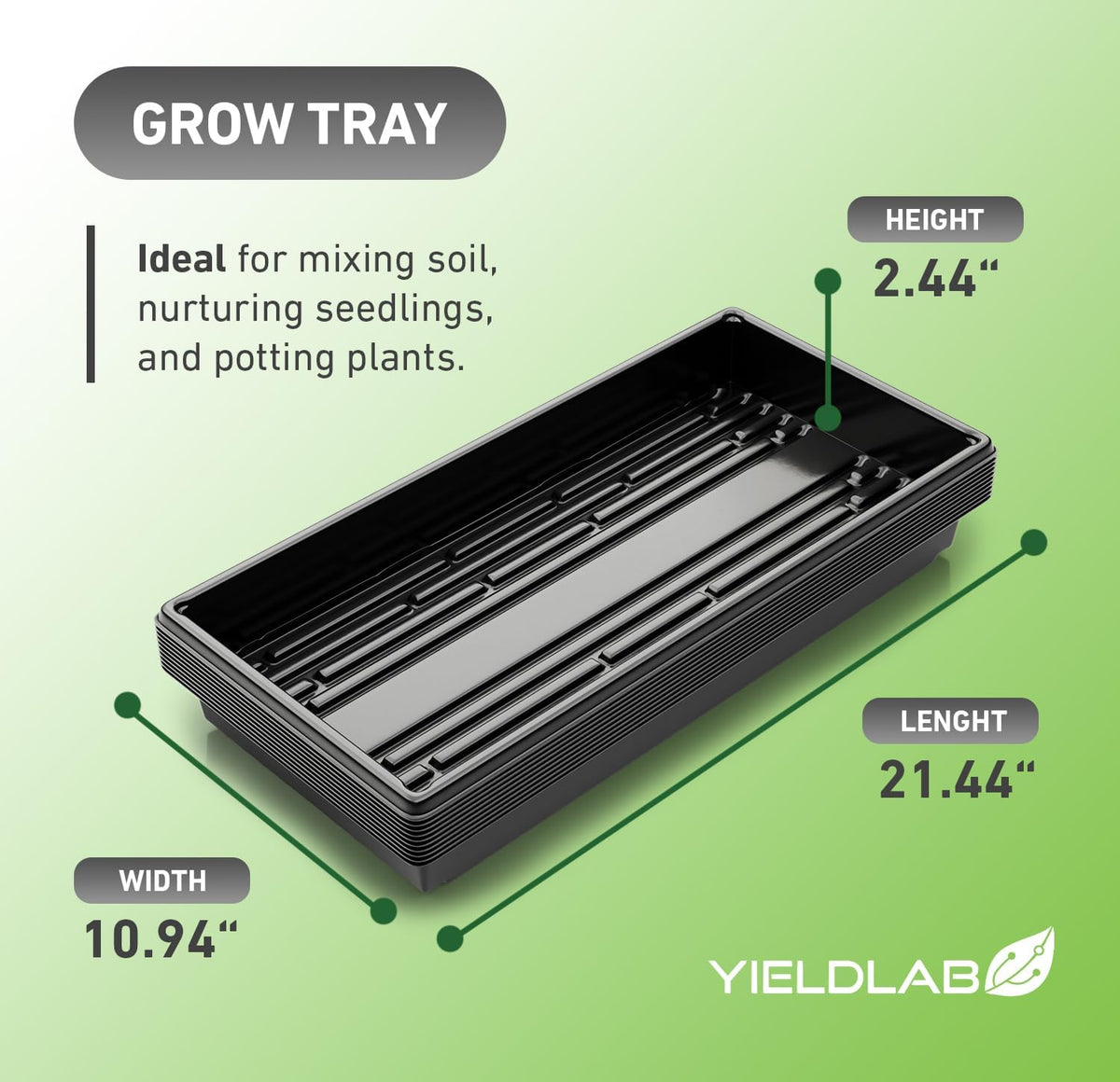 10x20 Inch Black Plastic 5 Pack Plant Propagation Tray – Growing Trays for Garden, Planting, Seedling, Soil & Hydroponic Horticulture - Microgreen Trays Grow Plants - No Drain Holes
