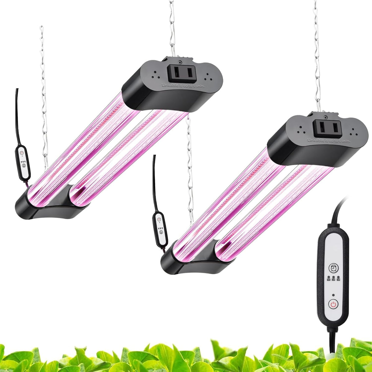 Hlite 16inch 2 Pack LED Grow Lights - Linkable Grow Lights for Indoor Plants, Full Spectrum Plant Lights Plug and Hanging Design with Auto On/Off Timer Hanging Grow Light from Seedling to Flowering