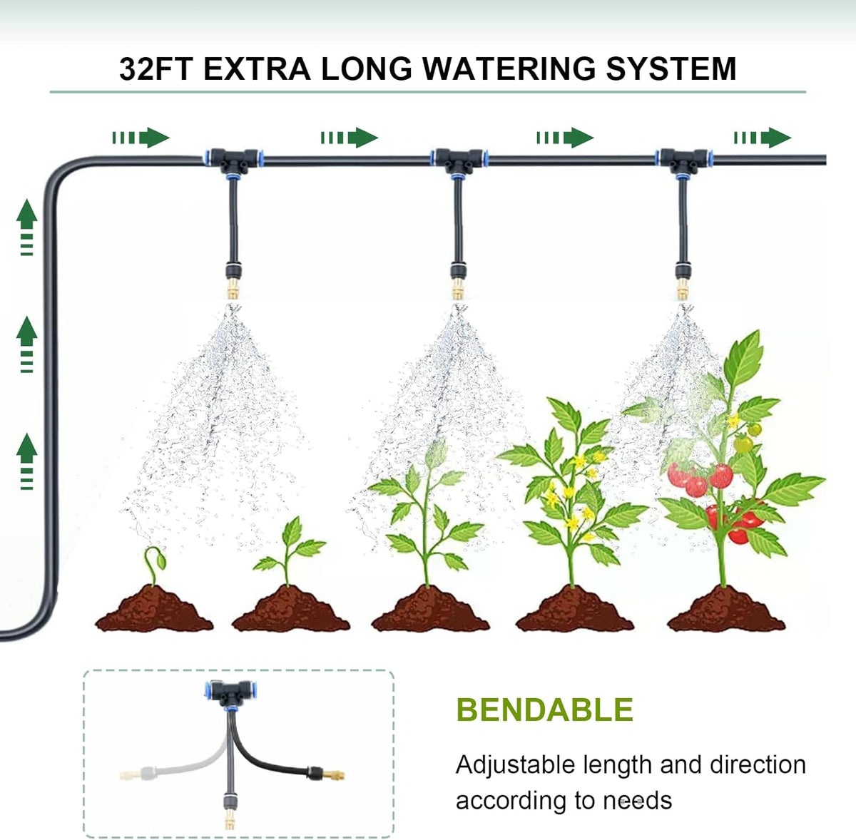 Greenhouse with Watering System, 10x7x7 Outdoor Greenhouse with 6 Mesh Windows and 1 Door, Easy Water and Irrigate Plants Green House (Green, 10x7x7 ft w/ Irrigation System)
