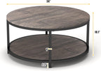 NSdirect Round Coffee Table,36" Coffee Table for Living Room,2-Tier Rustic Wood Desktop with Storage Shelf Modern Design Home Furniture(Light Walnut)