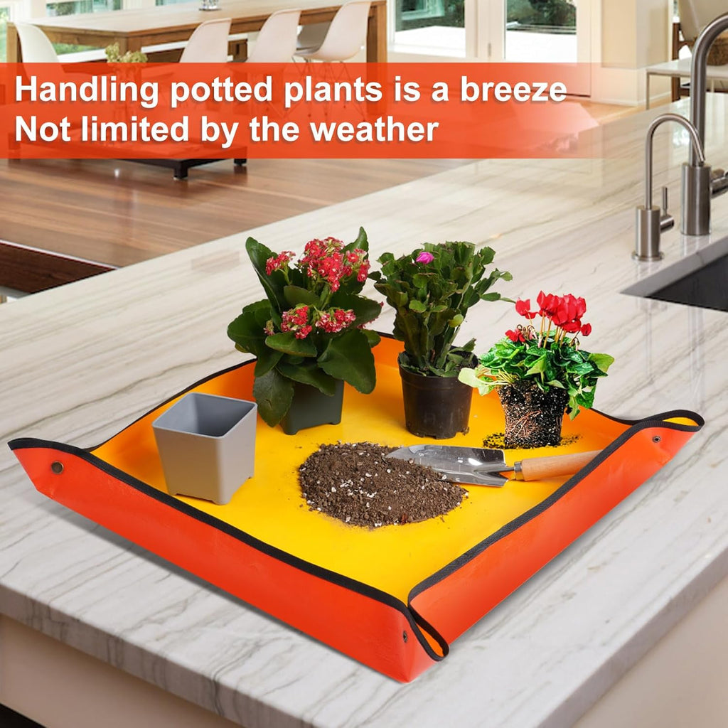 Repotting Mat for Indoor Plant Transplanting and Potting Soil Mess Control Portable Succulent Planting Potting Tray Gardening Gifts for Women Men Plant Lover Gifts (Orange 27" x 27")