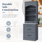 Merax Modern 83.7inch Freestanding Kitchen Hutch with Faux Marble Top, Kitchen Pantry with 5 Storage Drawers and Adjustable Shelf, Gray