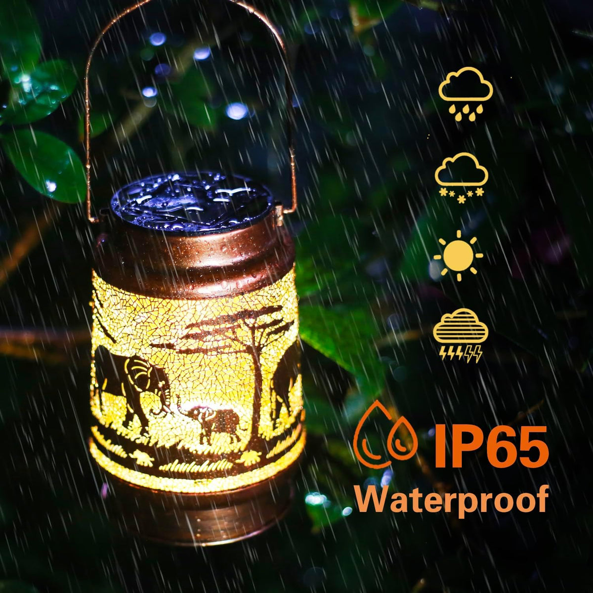 Elephant Solar Lanterns Outdoor Waterproof Hanging Solar Lights Elephant Gifts for Women Men Metal Decorative LED Lanterns for Yard, Patio, Lawn, Tabletop, Pathway, Landscape, Garden Decor