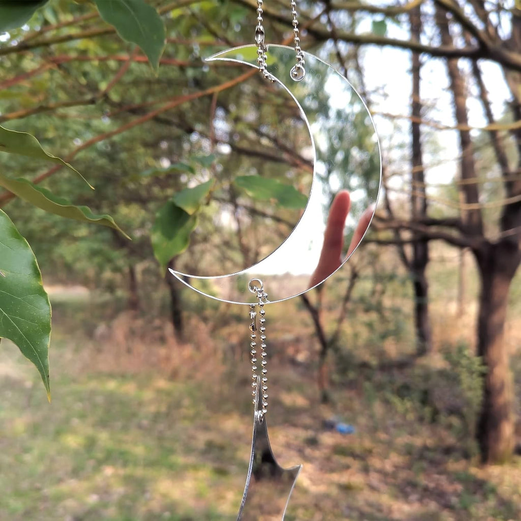 Keep Birds Away Mirror Disc, Hanging Reflectors to Scare Birds Away from Your House and Garden, 16 Moon-Star Discs