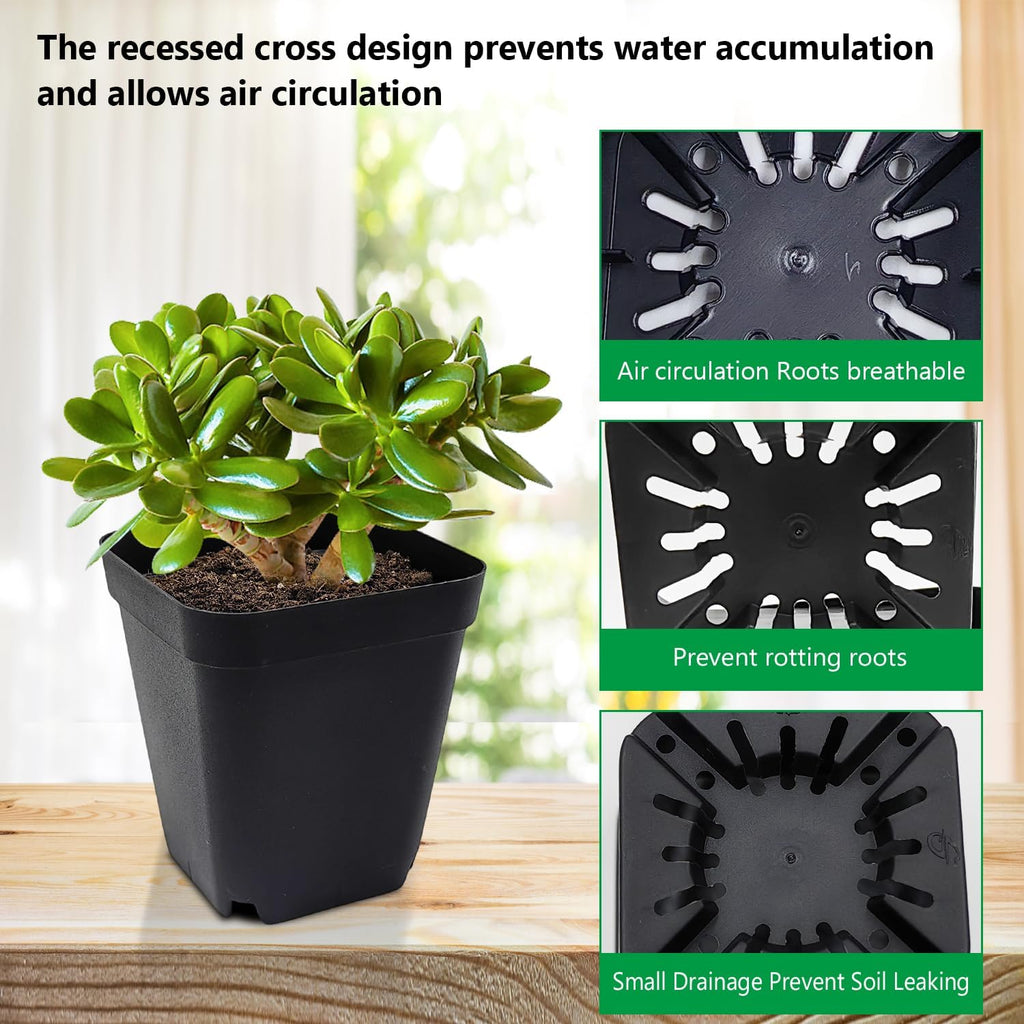 Square Nursery Pots 3.54Inches 90 Pcs Seedling Flower Post Plastic Thick Seed Start Germination for Plant Propagation,Sturdy Suit for 1020 Trays(Black,3.54Inches,90Pcs)