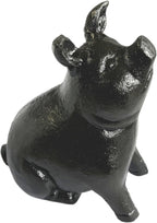 NACH Cast Iron Pig Statue - Sitting Pig, Rustic Garden Sculpture, Black Door Stop/Paperweight, JS-90-7151