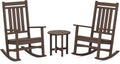 POLYWOOD Estate 3-Piece Rocking Chair Set, Outdoor Porch Rockers, Fade-Proof HDPE, Classic Front Porch Furniture for Patio, Deck, Garden, Mahogany