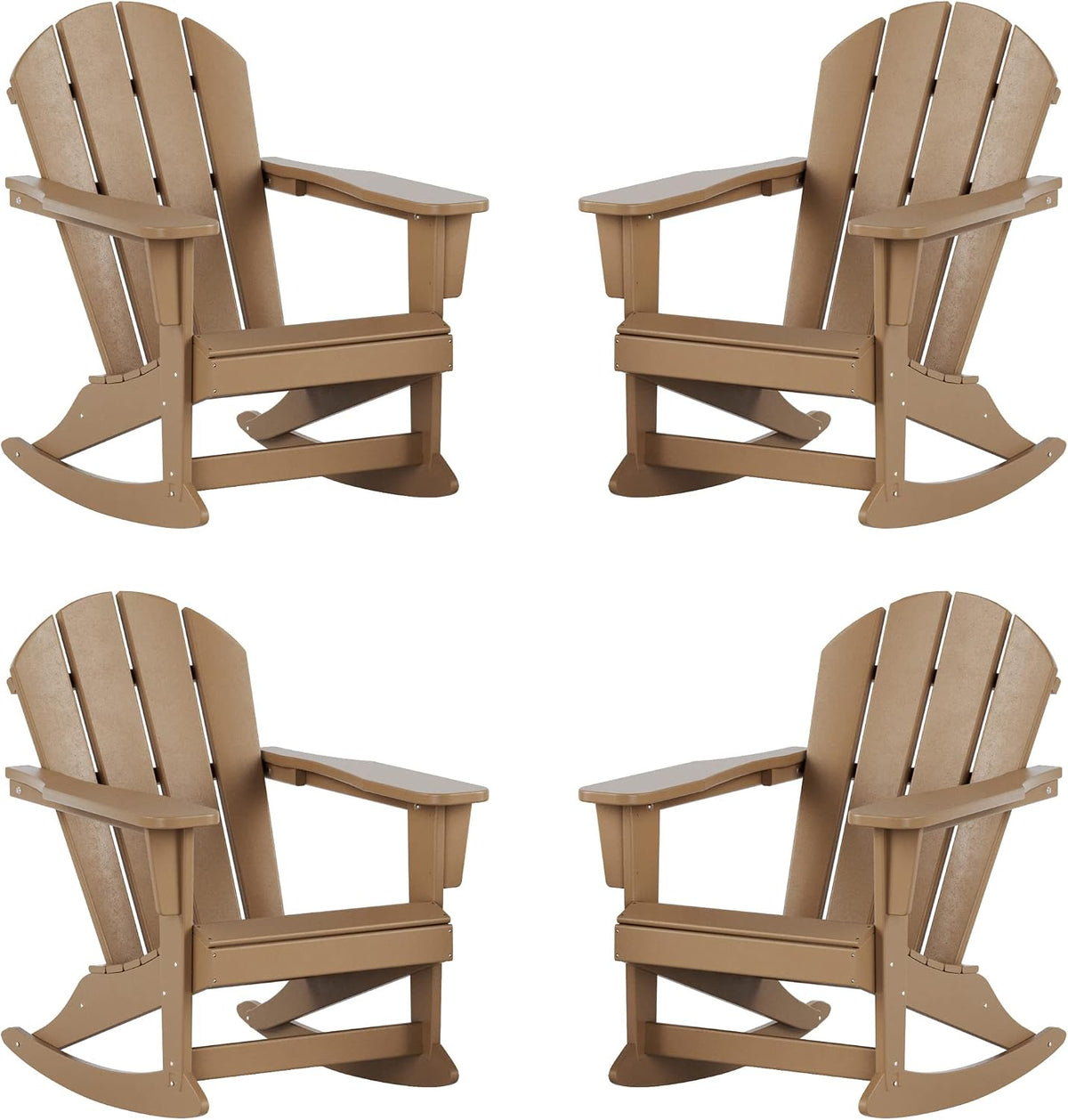 WO Home Furniture Patio Rocking Chair Set of 4 PCS Classic Outdoor HDPE UV Weather Resistant (Weathered Wood)