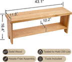 43" Solid Wood Farmhouse Bench, Entryway Bench with Storage Shelf, Narrow Rustic Indoor Bench for Bedroom, Entryway, Hallway, Dining