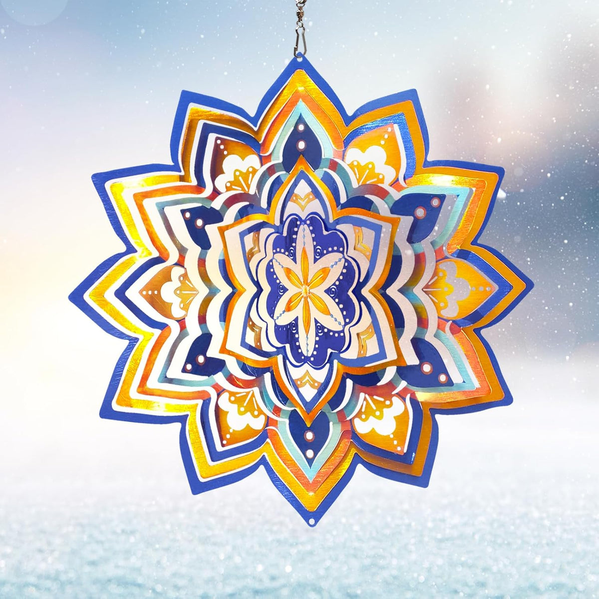 Mandala Wind Spinner - Starry Sky Design | 12-Inch Laser Cut Stainless Steel, Rustproof 3D Kinetic Hanging Wind Sculptures & Spinners for Indoor/Outdoor Garden Decor & Yard Art | Worth Gift