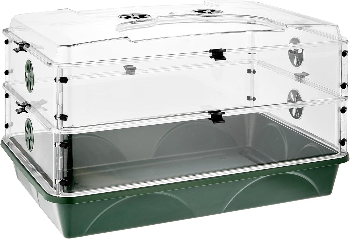 EarlyGrow 24" x 15" x 12.75" Domed Propagator with 2 Height Extenders and Locking Clip Set, Green