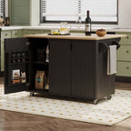 Isla para Cocina with Drop Leaf with Storage and Dining Table, Island for Kitchen with Wheels Towel Rack， for Kitchen, Dining Room, Black