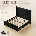 King Size Bed Frame with 59'' Tall Headboard with Readlight, Black