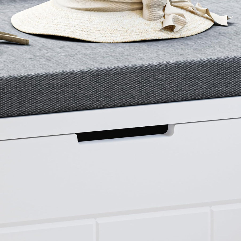 L-Shaped Corner Storage Bench Compartments & Cushioned Seat, Kitchen Breakfast Nook Bench with Hidden Storage, Wood Flip-Top Shoe Benches for Entryway Cloakroom, White & Grey