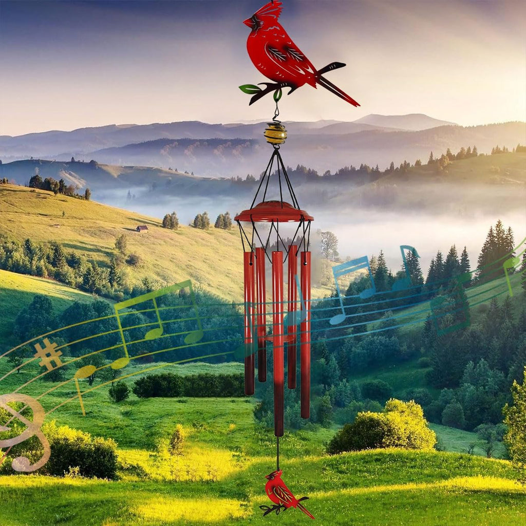 Hummingbird Wind Chimes Outdoor for Men/Women/Dad/Grandpa Birthday Gift Memorial Gift Metal Chimes Decor for, Home, Lawn, Porch, Patio, Garden Decor, Yard Decoration (Red Bird Station)