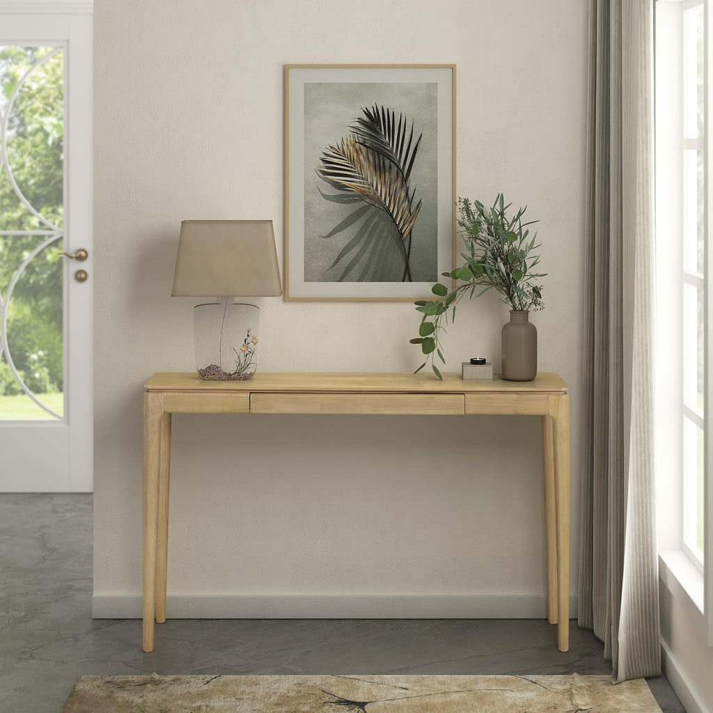 NTC Mingle 47-Inch Console Table, Modern Solid Wood Entryway Table with Hidden Drawer, Waterproof & Heat Resistant, Narrow Table for Hallway, Living Room & Foyer, Sand