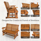 Fortune Candy Patio Glider with Cup Holders, High Roll Back and Deep Contoured Seat, Heavy Duty 800 Lb (Brown, 2-Seater)