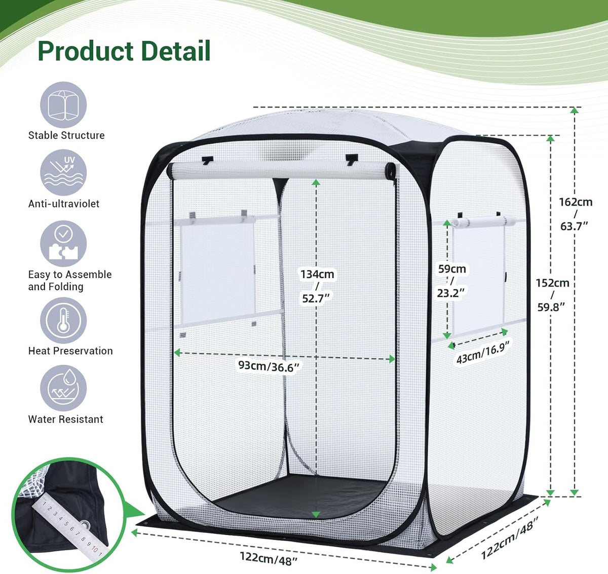 Ohuhu Pop Up House - Fast Set-up Small Greenhouse Walk in Portable Greenhouses Indoor Outdoor with Removable PE Mat & Mesh Window for Protecting Plant from Cold Frost & Birds 48 x 48 x 63.7''