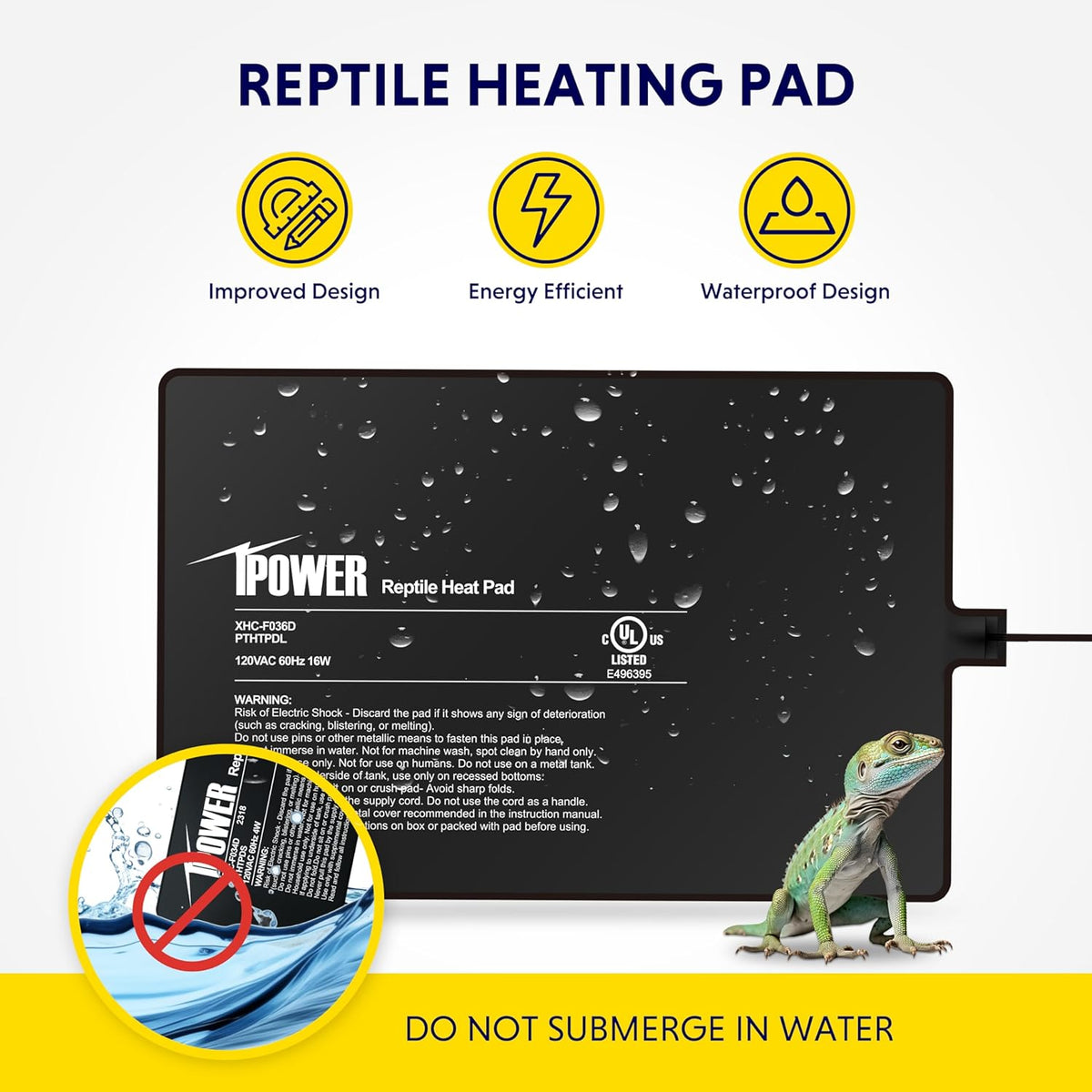 iPower 8X12 Inch Reptile Heat Pad Under Tank Heater Terrarium Warmer Heating Mat for Turtles Lizards Frogs and Other Small Animals