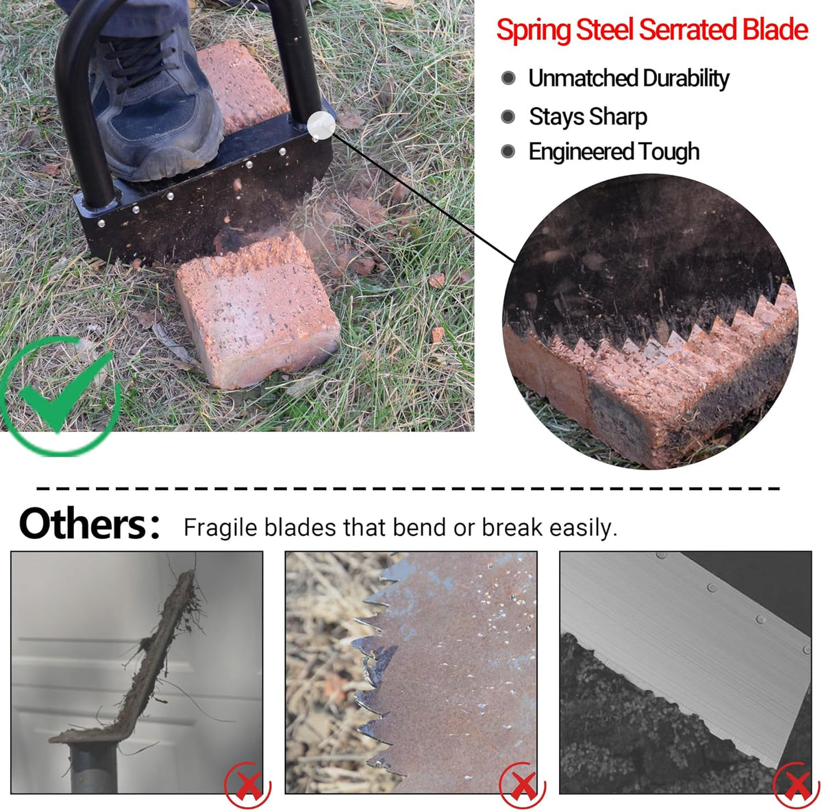 One-Piece 41in Manual Edger Lawn Tool with Spring Steel Blade Manganese Steel Border Edger for Landscaping Rustproof Half Moon Edger with Rubber Handle for Garden Maintenance