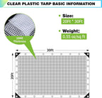 20Ftx30Ft Clear Greenhouse Plastic Covering, 16Mil Thickness Heavy Duty Clear tarp for Chicken coop, Greenhouse Plastic sheeting with Hemmed Edges & preinstalled Grommets.
