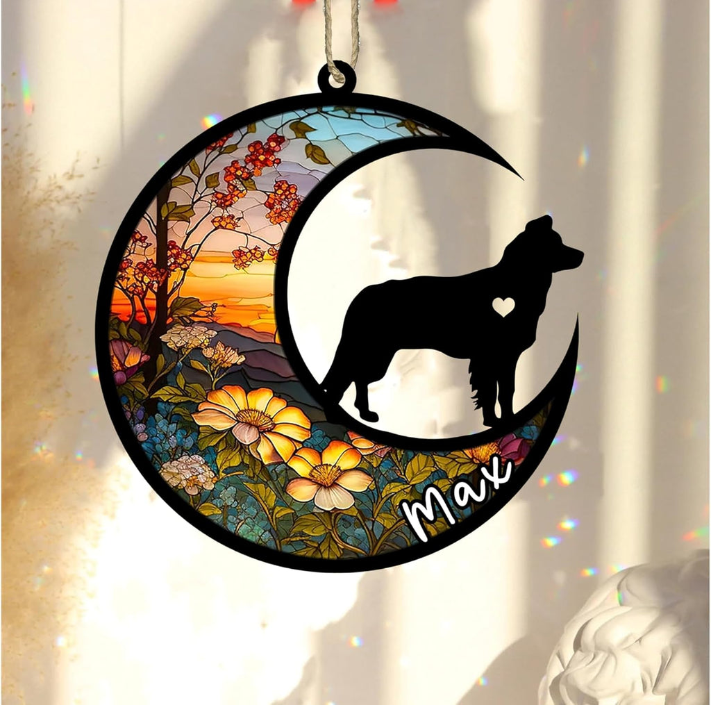 Personalized Dog Memorial, Custom Name Border Collie Dog Christmas Ornament with Name, Custom Breeds, Pet Loss Light Catcher, Gifts for Lovers Loss of Pet Sympathy on Mothers Day Christmas