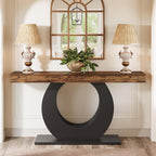 Tribesigns 63-Inch Console Sofa Table, Rustic Industrial Farmhouse Entryway Table, Narrow Long Couch Console Behind Sofa with Black Circle Base for Living Room Hallway, Rustic Brown