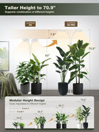GLOWRIUM 48W LED Dual-Head Grow Light for Indoor Plants, 23.5-71" Adjustable Height, 3-Growing Full Spectrum for Tall Plant Light, 3/9/12/16H Timer, 6-Level Dimming, Ideal for Large Tall Plants
