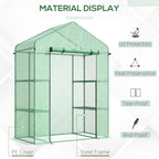 Outsunny 5' x 2.5' x 6.5' Mini Walk-in Greenhouse Kit, Portable Green House with 3 Tier Shelves, Roll-Up Door, and Weatherized PE Cover for Backyard Garden, Green