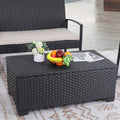 Rattaner Patio Coffee Table with Storage Wicker Outdoor Coffee Table and All-Weather Wicker Side Table with Waterproof Cover, Black