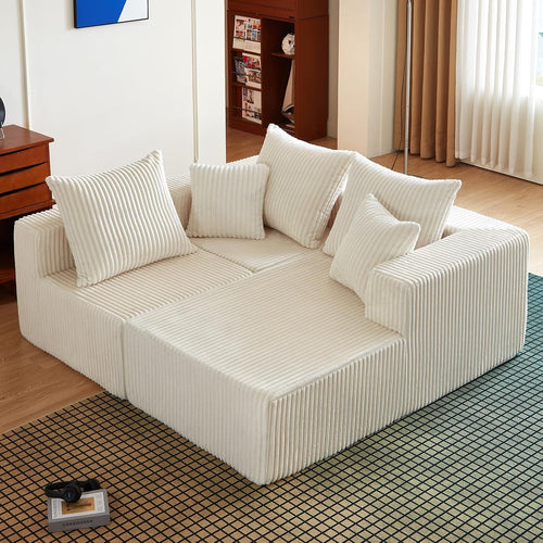 102" L Shaped Convertible Couch in a Box for Living Room Beige | Zero-assembly cloud couch with high-density memory foam for pressure-relieving, frame-free comfort.