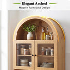 Farmhouse Pantry Cabinet w/Charging Station, Oak | Adjustable Shelves & Open Countertop, Cup Holder & 2 Drawers 75" Tall Arched Coffee Bar for Kitchen Dining Room Living Room