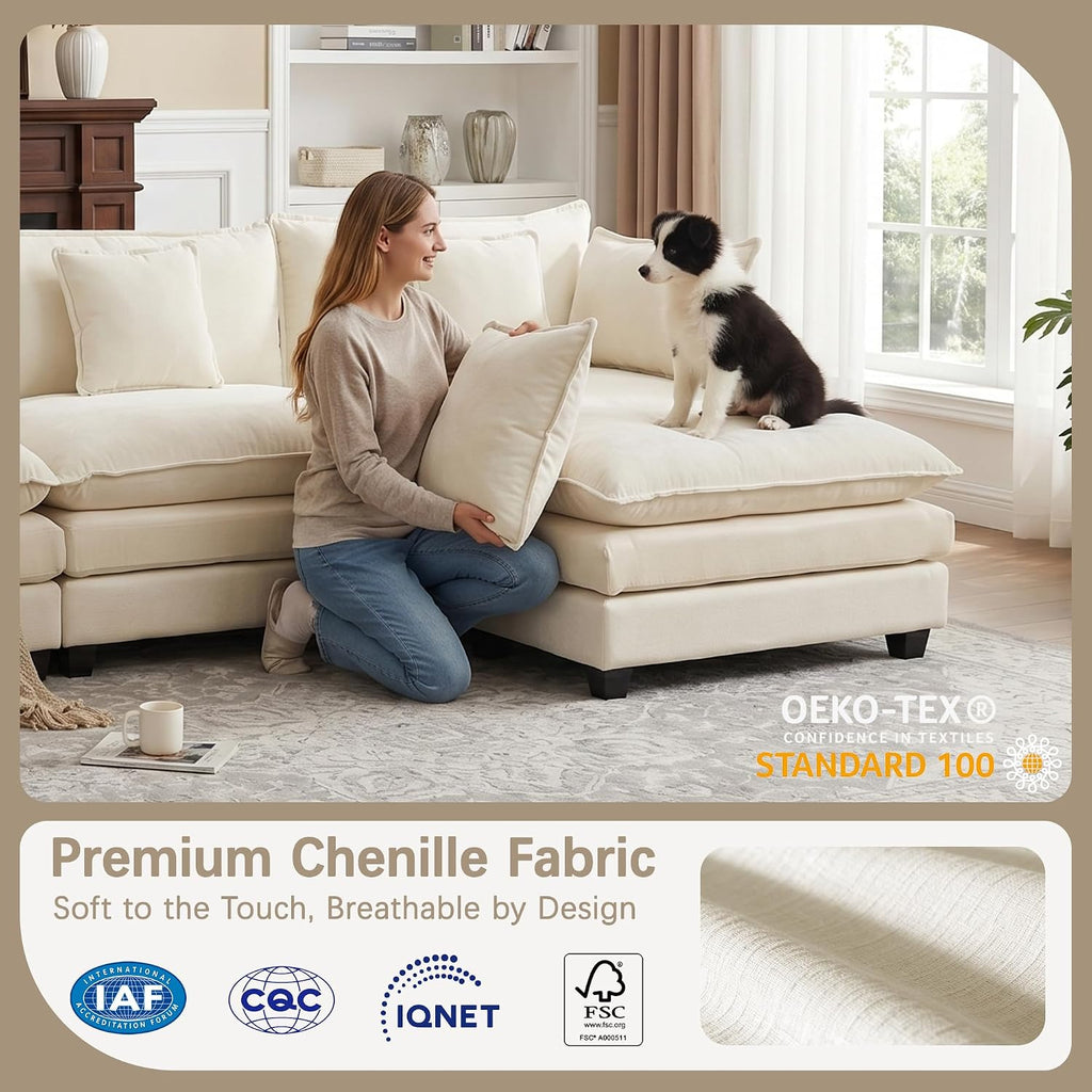 Modular Sectional Sofa for Living Room, 102" Oversized Cloud Couch with Movable Ottoman, 4 Seat Modern Comfy Sofa Chenille Deep Seat Couches with L Shape, for Office Bedroom Living Room
