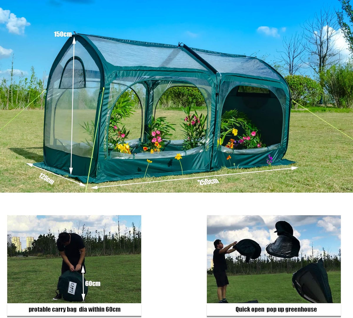 porayhut Pop Up Greenhouse Cover Flower House Mini Gardening Plant Flower Sunshine Room Room,Backyard PVC Greenhouse Cover for Cold Frost Protector Gardening Plants (Tunnel Grennhouse)
