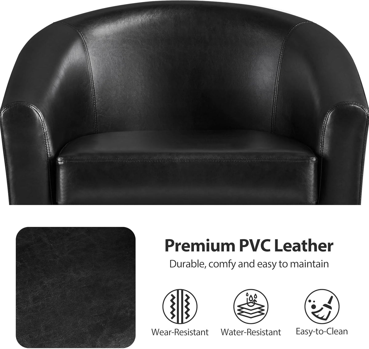 Yaheetech Barrel Chairs Set of 2, Faux Leather Club Armchairs, PU Leather Accent Chairs with Soft Padded Seat for Living Room Bedroom Waiting Reading Room, Black