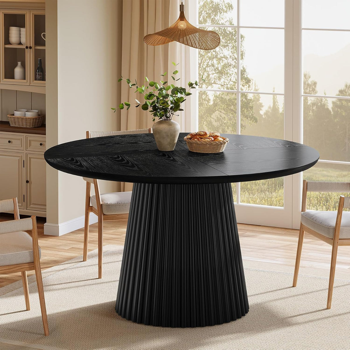 Tribesigns 47" Round Dining Table for 4-6 People, Farmhouse Circle Kitchen Table with Heavy Duty Fluted Pedestal Base for Dining Room, Kitchen, Living Room (Table Only)