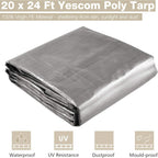 Yescom Large Tarps Waterproof 10 Mil Heavy Duty Reinforced Poly Outdoor Tarp 20' x24' with Grommets for Outdoor Camping Tent Boat Silver & Black