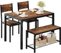 Shahoo Kitchen Table and 2 Chairs for 4 with Bench | 4 Piece Dining Sets for Small Space, Coffee Brown