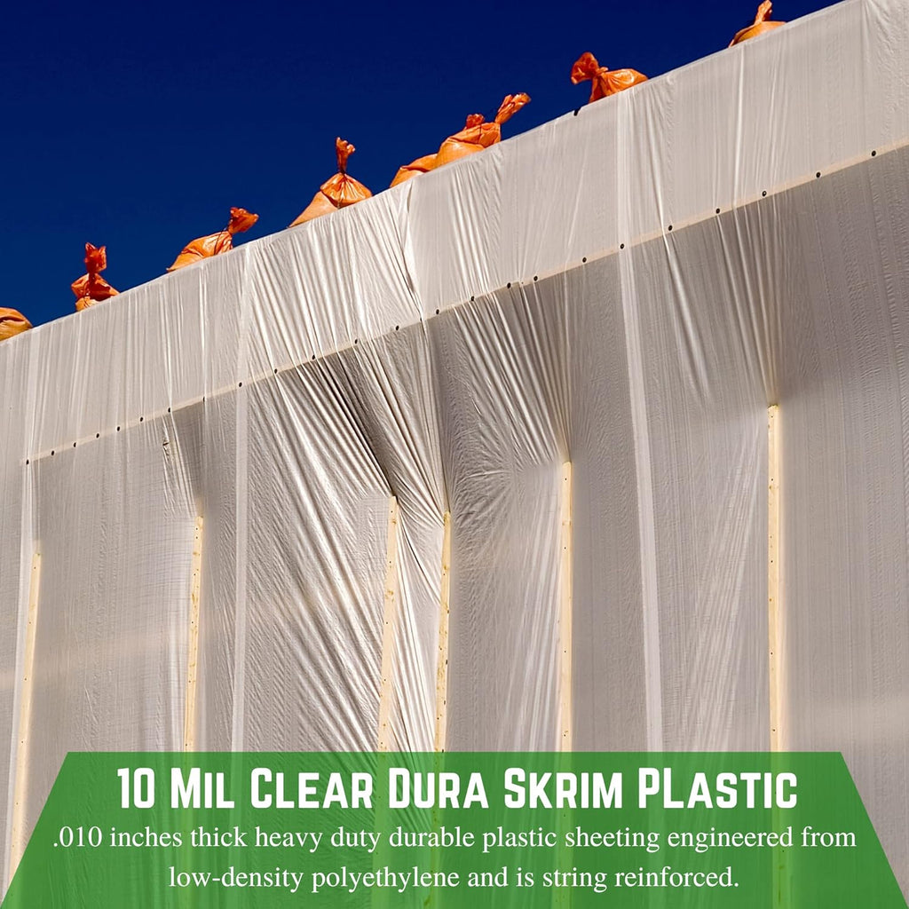 Farm Plastic Supply - Dura Skrim String Reinforced Clear Plastic Sheeting - 10 Mil - (6' x 75') - Reinforced Poly Film Tear Resistant, Weatherproof, Vapor Barrier Polyethylene Roll for Construction