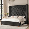 PaPaJet King Bed Frame 61.4" Tall Upholstered Wingback Headboard, Black