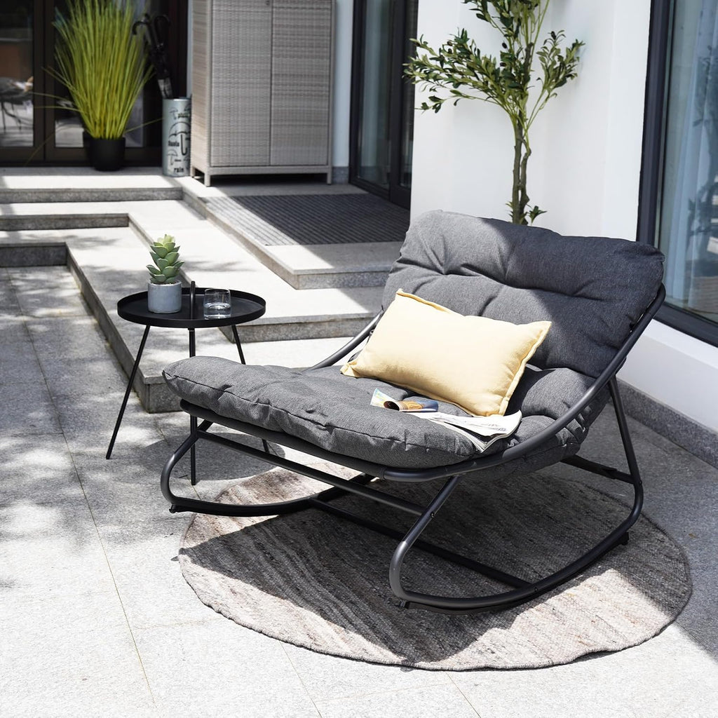 Grand patio Rocking Chair Indoor and Outdoor, Metal Patio Lounge Rocking Chair with Thick Cushion, Comfy Modern Rocker for Living Room Porch Backyard