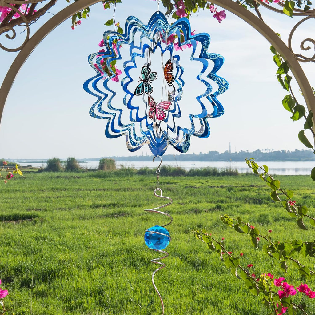 Butterfly Wind Spinner - 12inch Laser-Cut Stainless Steel Wind Spinners | 3D Kinetic Garden Decoration & Yard Art for Outdoor | Butterfly Gifts for Women, Mother, Wife, Grandma & Holidays