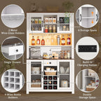 Homy Casa 71" Tall Pantry Cabinet with Hutch 47.1" Wide Buffet Sideboard with Wine Rack Glass Holders Drawer LED Lights and Charging Station for Kitchen Dining Room and Living Room