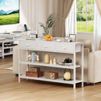 Furologee White Long 47" Console Sofa Table with 3 Drawers, Entryway Table with 3-Tier Storage Shelves, Display Shelf for Entry Way, Hallway, Couch, Living Room, Kitchen, Foyer | Industrial Hallway Table with Open Wooden Shelves for Hallway, Entry Way