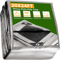 Yescom Large Tarps Waterproof 10 Mil Heavy Duty Reinforced Poly Outdoor Tarp 20' x24' with Grommets for Outdoor Camping Tent Boat Silver & Black
