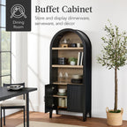 Best Choice Products 72" Tall Arched Pantry Cabinet w/Reeded Doors, 5-Tier Bookshelf, Armoire, Hutch, Bookcase, Storage Cabinet w/Adjustable Shelves, for Dining Room and Livingroom - Black Oak