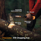 Fiskars X15 Splitting Axe, Tree Branch Cutter and Wood Splitter (23.5-Inch Axe) with Shock-Absorbing Handle